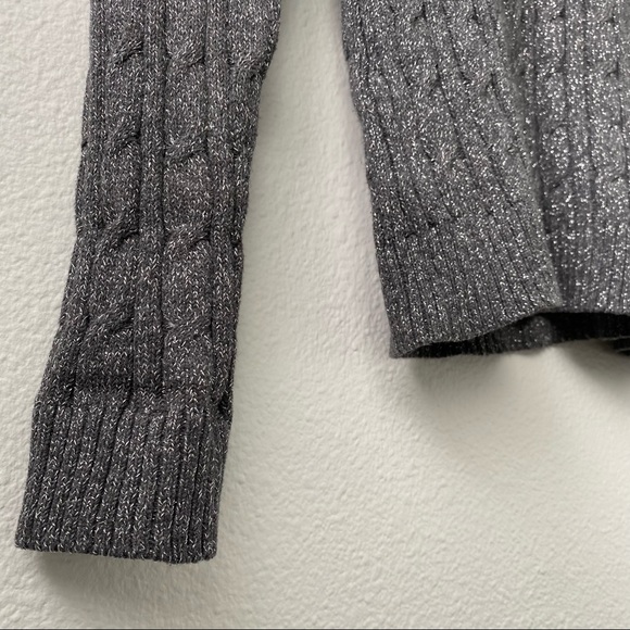 107. Grey with Silver V-Neck Long Sleeve Knit Sweater - Picture 4 of 14